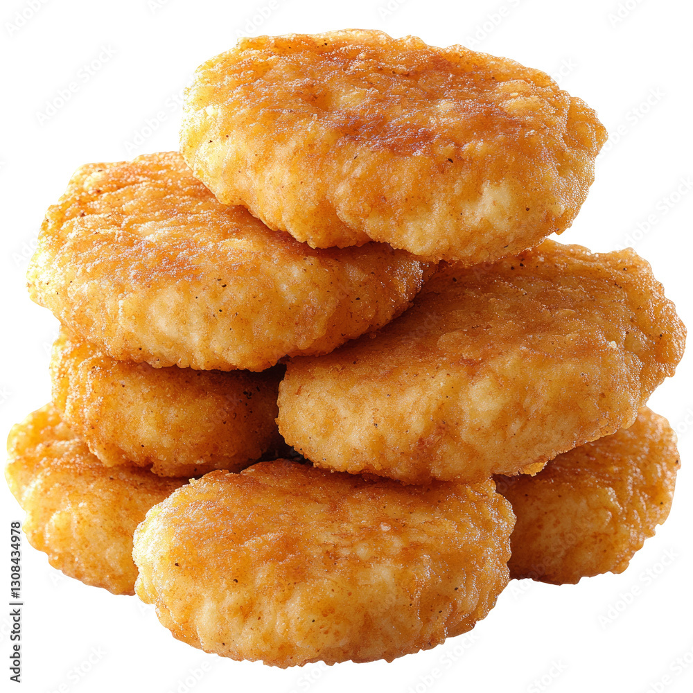 Chicken Nuggets Stack On A White Background. Golden, Crispy, And Ready To Eat.
