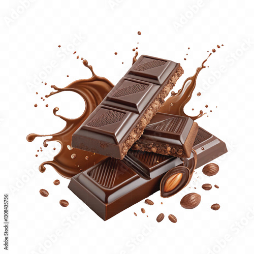 abstract 3d chocolate with splash isolated on white background