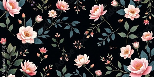 Wallpaper Mural Elegant Pink Blossom Floral Pattern on Dark Background A Seamless Design for Textile, Wallpaper, and Various Applications Torontodigital.ca