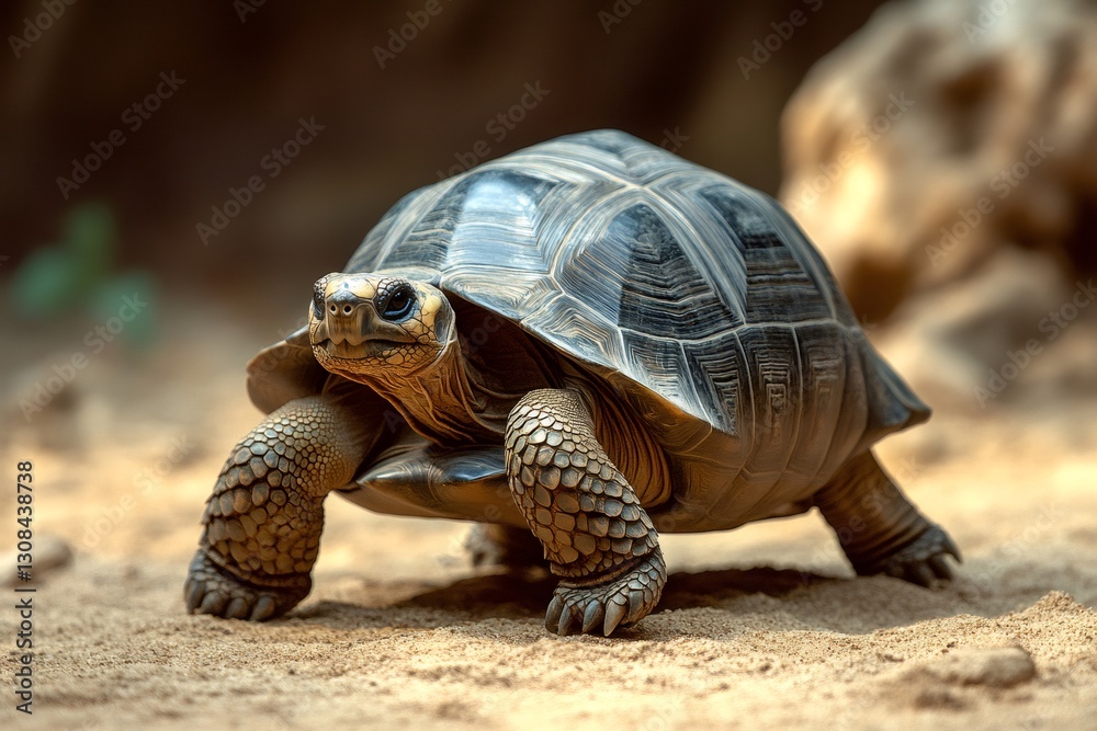 Galapagos giant tortoise walking on sand in natural habitat Galapagos giant tortoise walking on sand in natural habitat
