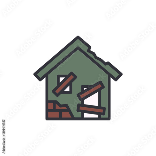 Abandoned house colored icons, minimalist vector illustration ,simple transparent graphic element .Isolated on white background