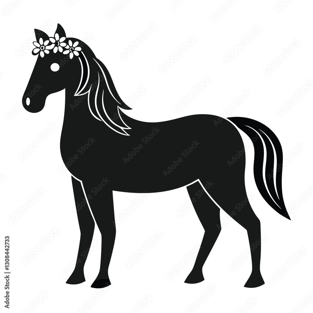 Obraz premium Graceful Floral Horse Silhouette in Motion