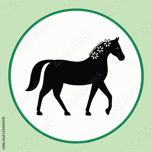 Charming Horse Silhouette with Delicate Floral Touch