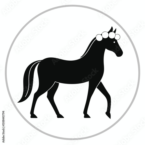 Majestic Horse Silhouette with Flowing Floral Mane