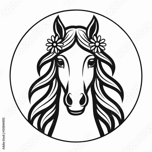 Elegant Trotting Horse with Floral Accents