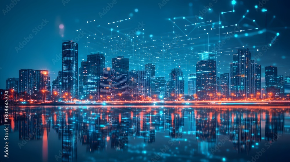 Obraz premium Night Cityscape: Connected Metropolis