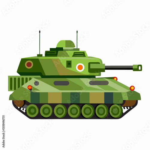 Military Green Armored Tank Vehicle Illustration Side View