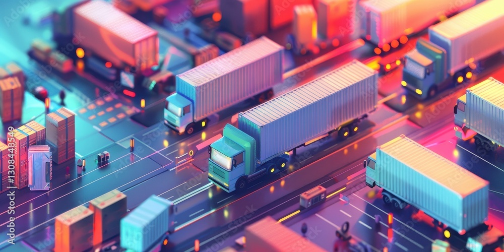 Colorful City of Cargo Trucks and Containers