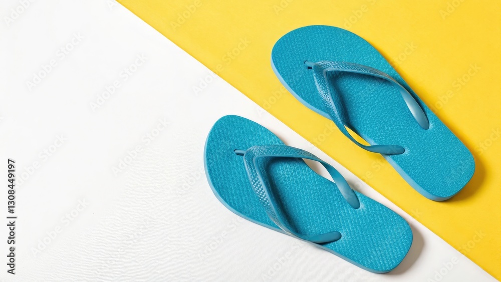 Macro Blue Flip Flops Summer Beach Shoes Yellow Background Photography Macro Blue Flip Flops Summer Beach Shoes Yellow Background Photography