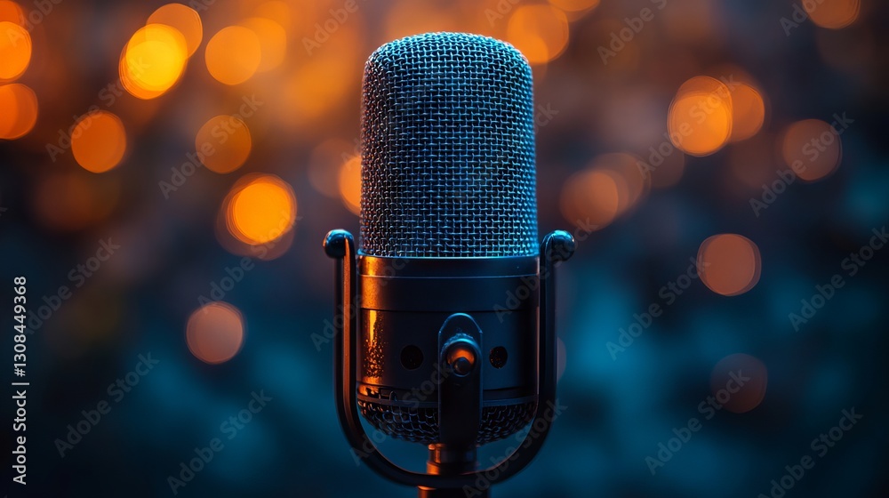 Modern black studio microphone with sleek design for professional podcasting, studio recording, and high-fidelity audio production Modern black studio microphone with sleek design for professional podcasting, studio recording, and high-fidelity audio production