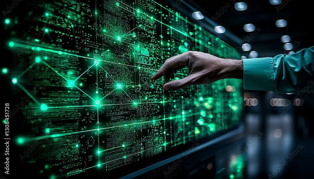 Hand interacts with digital network display