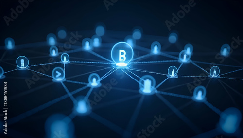 Wallpaper Mural Flat B2B connections depicted by a glowing web interconnecting diverse business icons in a modern digital network. concept as Scene of interconnected glowing business icons forming a digital network s Torontodigital.ca