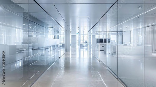 Modern Minimalist Office Corridor with Glass Walls