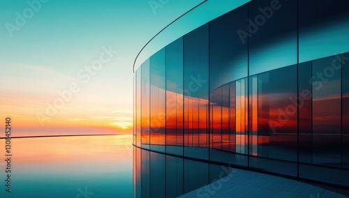 Obraz na płótnie Modern Architectural Marvel at Sunset w salonie