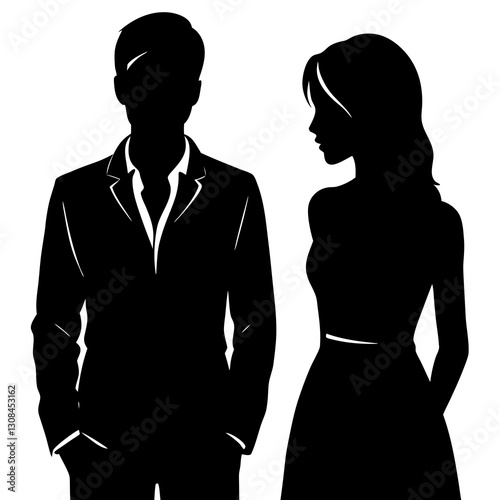 Business couple standing pose vector silhouette