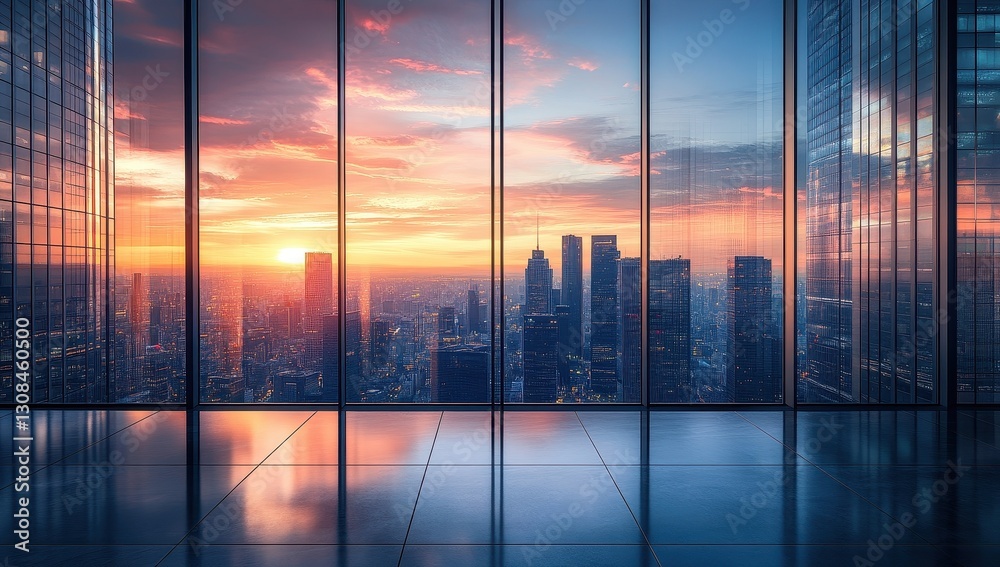 Fototapeta premium Stunning City Sunset View from Modern Office