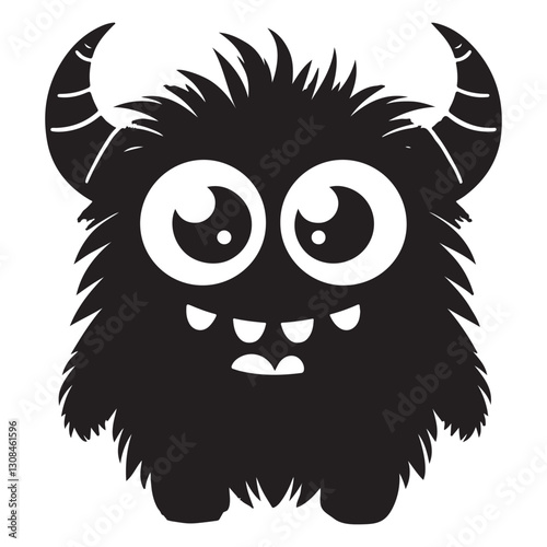 Cute Silhouette Monster Cartoon Character Design Vector Illustration