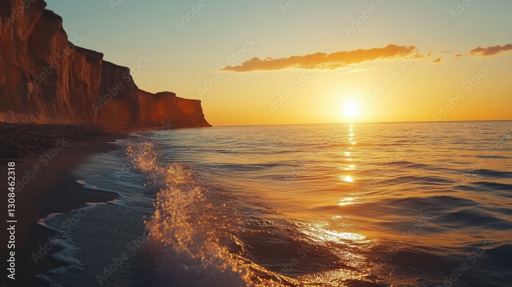 Obraz premium Sunset on RÃ¼gen with the Baltic Sea and the limestone cliffs in the background