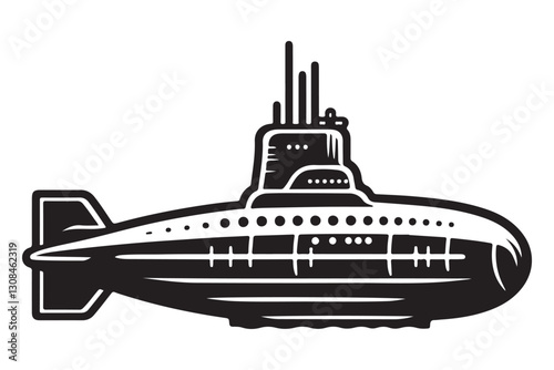 Classic Silhouette Submarine Illustration Vector for Maritime History Projects