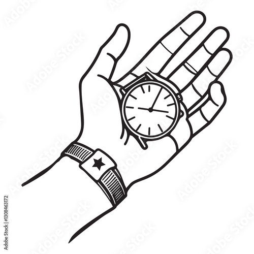 Hand Holding Watch Vector Illustration Time Management Concept Design