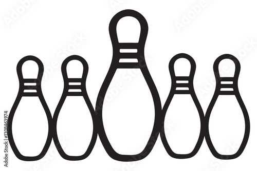 Bowling Pins Vector Illustration Standing in Group Black and White