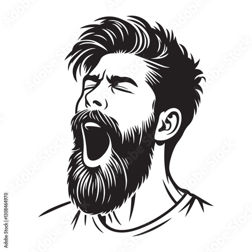 Cartoon Man Yawning with a Full Beard Illustration Vector Graphic