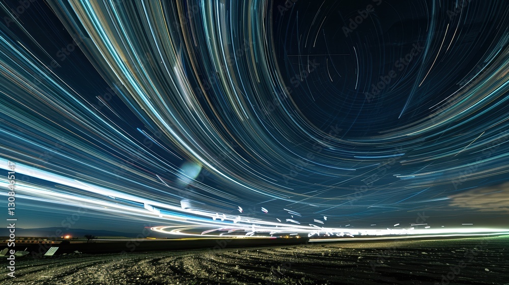 Starry Night Trails Over the Landscape