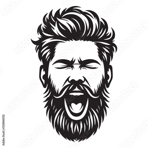 Cartoon Man Shouting with Beard and Wild Hair Vector Illustration