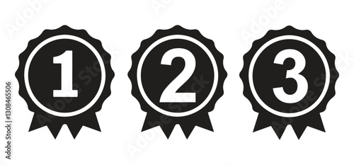 Ribboned Ranking Badges Set Vector Icons for Top Three Positions