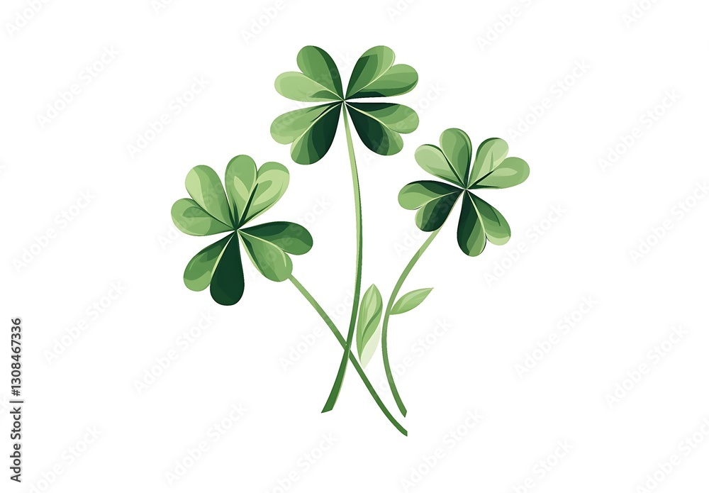 Three Lucky Clovers Against a White Background Three Lucky Clovers Against a White Background