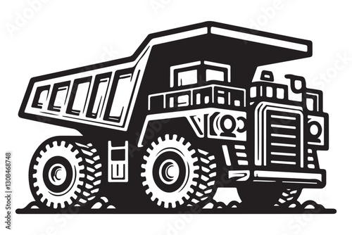 Heavy Duty Dump Truck Hauling Vehicle Black Silhouette Vector Illustration