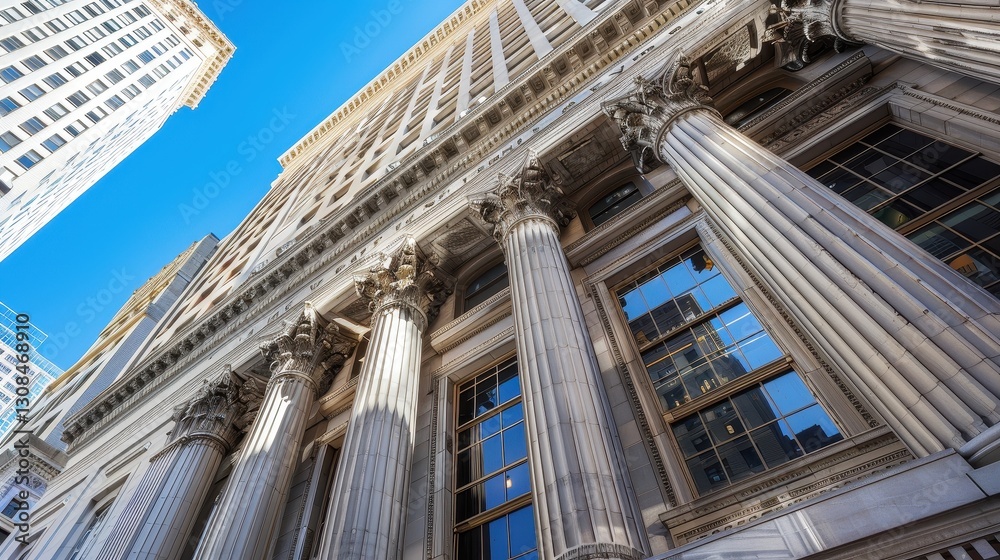Majestic City Building Facade with Classic Columns