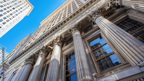 Majestic City Building Facade with Classic Columns