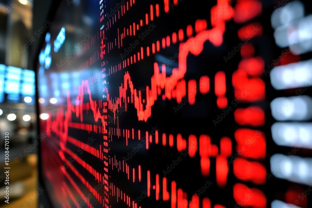 Naklejka premium A clean, modern image of a stock market graph on a digital screen, featuring rising and falling trends that reflect global financial performance.