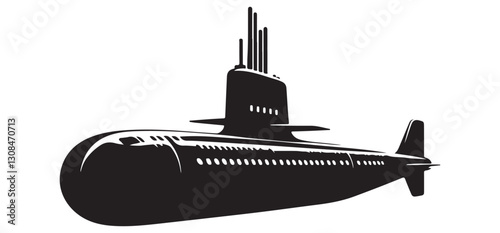 Submarine Military Vessel Vector Silhouette For Marine Design Element