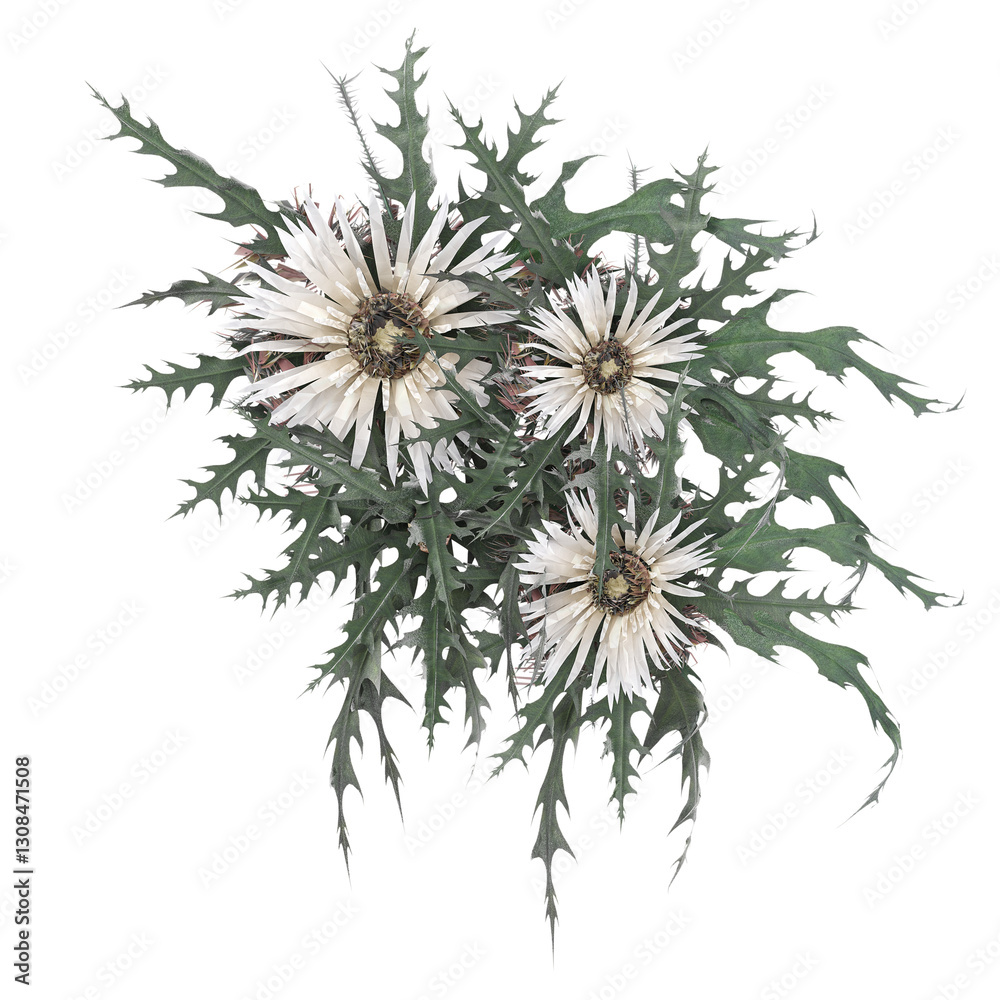 Obraz premium 3d illustration of stone with leaves and grass isolated on transparent canvas from top view