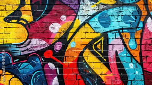 Obraz na płótnie Colorful Graffiti Art on a Brick Wall w salonie