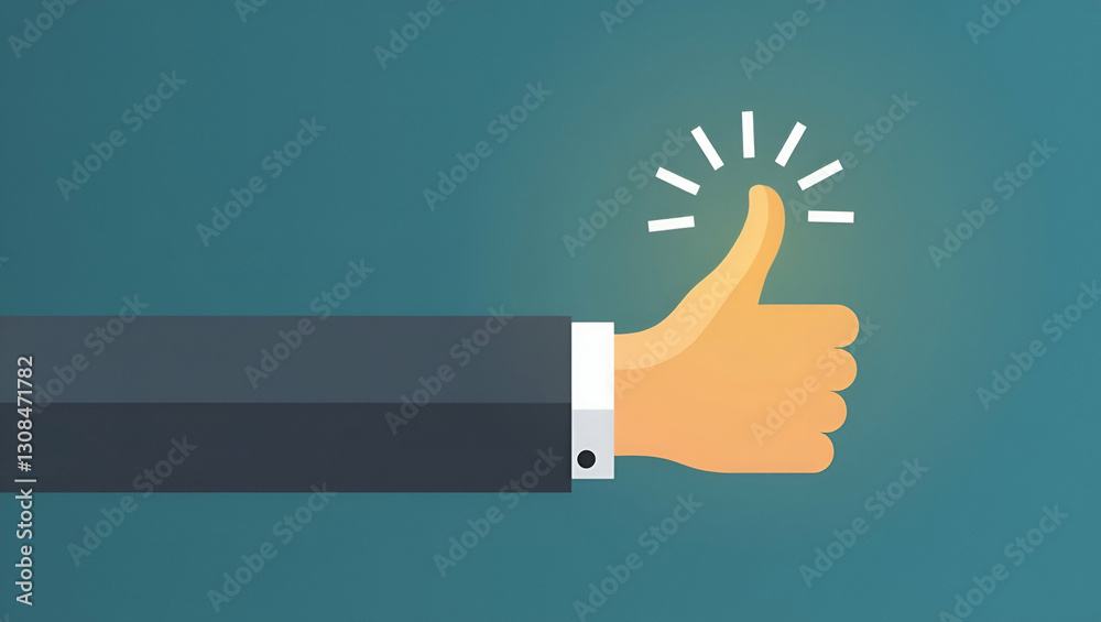 Flat Glowing Thumbs Up Icon: A Symbol of Approval and Customer Satisfaction in Digital Platforms - Cute Vector Illustration for Smart Business Interactions Flat Glowing Thumbs Up Icon: A Symbol of Approval and Customer Satisfaction in Digital Platforms - Cute Vector Illustration for Smart Business Interactions