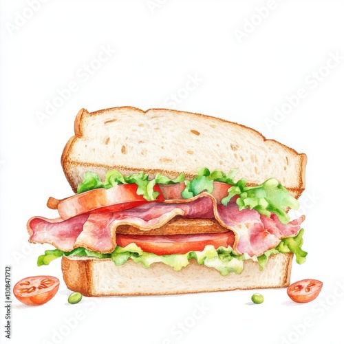 Delightful BLT Sandwich with Fresh Tomato Wedges Artistic Food Illustration on White Surface