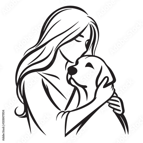 Silhouette Affectionate Woman Hugging Dog Vector Illustration for Pet Lovers