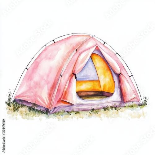 Watercolor Style Tent Illustration of Outdoor Equipment for Camping and Hiking Adventures