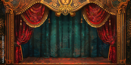 Vintage Theatre Stage Curtain with Ornate Details