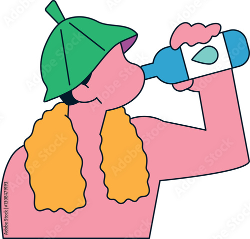 サウナで水分補給する人のイラスト サウナハット