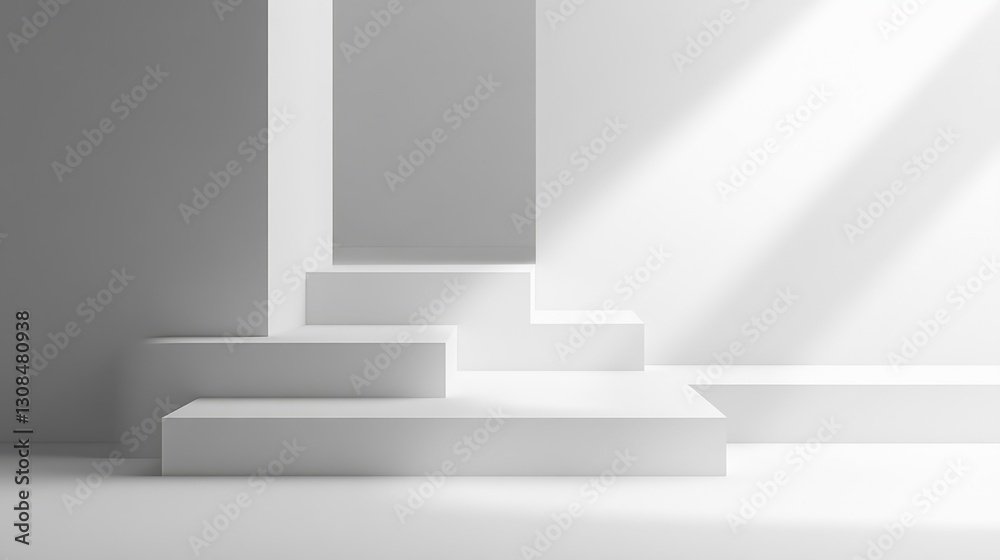 Minimalist White Staircase in Modern Interior with Light Play