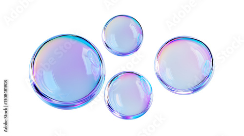 soap bubbles fluid holographic Iridescent 3d render icon isolated on transparent background cutout