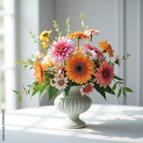 Vibrant Summer Flower Arrangement in Elegant Urn Vase photo