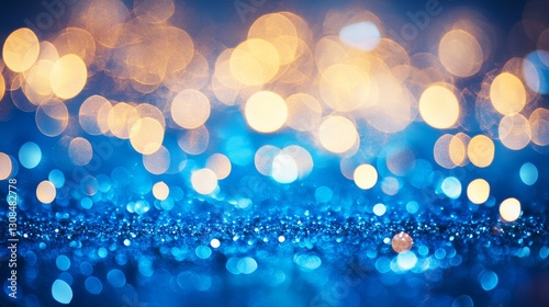 Beautiful bokeh lights blending blue and gold hues, radiating warmth and festivity, perfect for celebratory, holiday, or abstract decorative purposes.. AI Generation