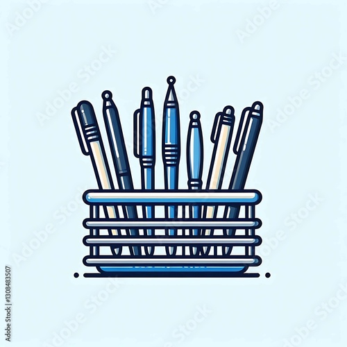 Office Pen Holder Flat Logo – Sleek & Minimalist Vector Illustration | Stylish & Professional Design for Workspace, Stationery & Corporate Branding