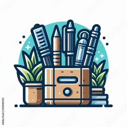 Office Pen Holder Flat Logo – Sleek & Minimalist Vector Illustration | Stylish & Professional Design for Workspace, Stationery & Corporate Branding