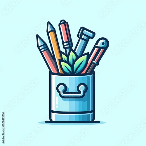 Office Pen Holder Flat Logo – Sleek & Minimalist Vector Illustration | Stylish & Professional Design for Workspace, Stationery & Corporate Branding